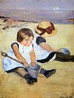 Mary Cassatt Famous Paintings - Children Playing On The Beach